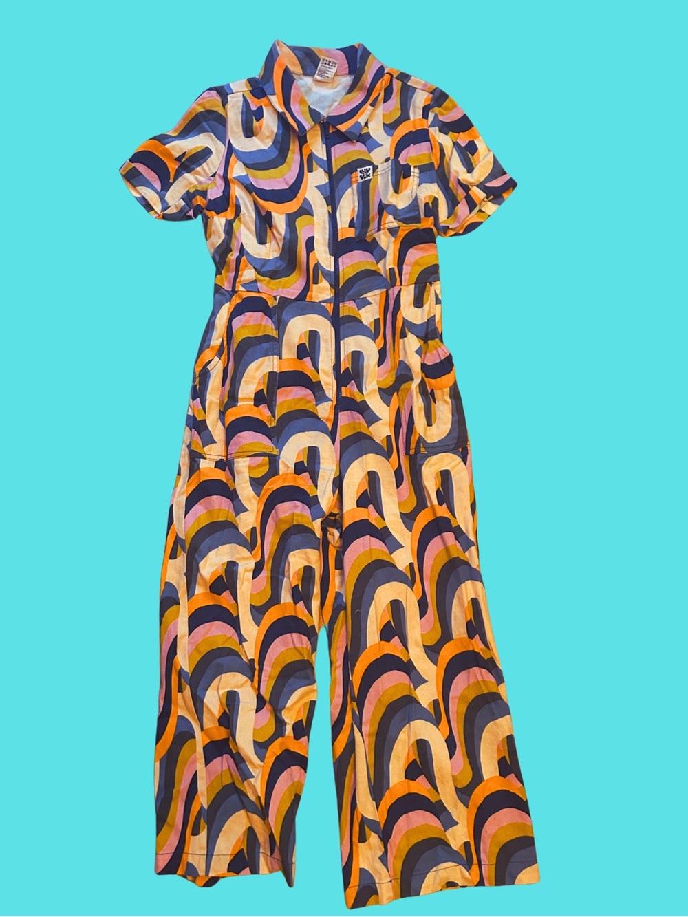 Lucy & Yak Multicolor Retro Arc Print Jumpsuit - Orange, Purple, Pink, Cream
